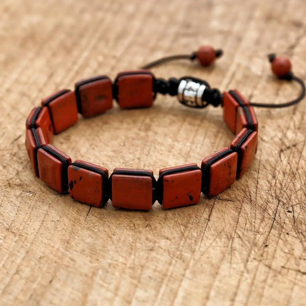 Handmade Natural Red Jasper Stone Beads Braided Bracelet Bohemia Man Women Friendship Yoga Charm Bracelet Bangle Jewelry