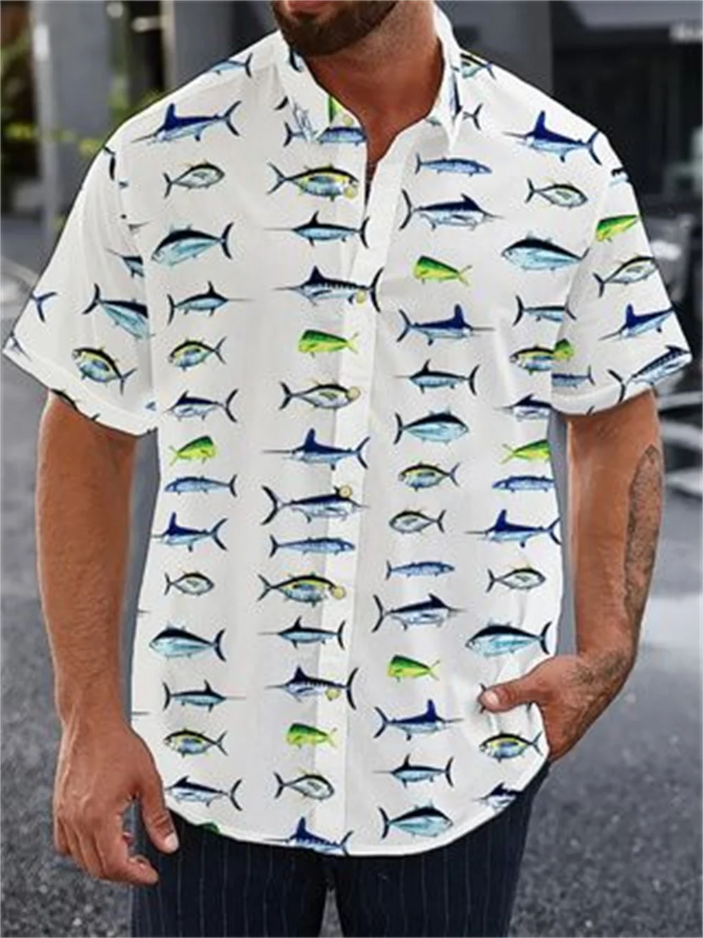 2025 Sharks 3d Print Men's Shirt Casual Short Sleeve Fashion Men's Clothing Tops Daily Loose Breathable Shirt