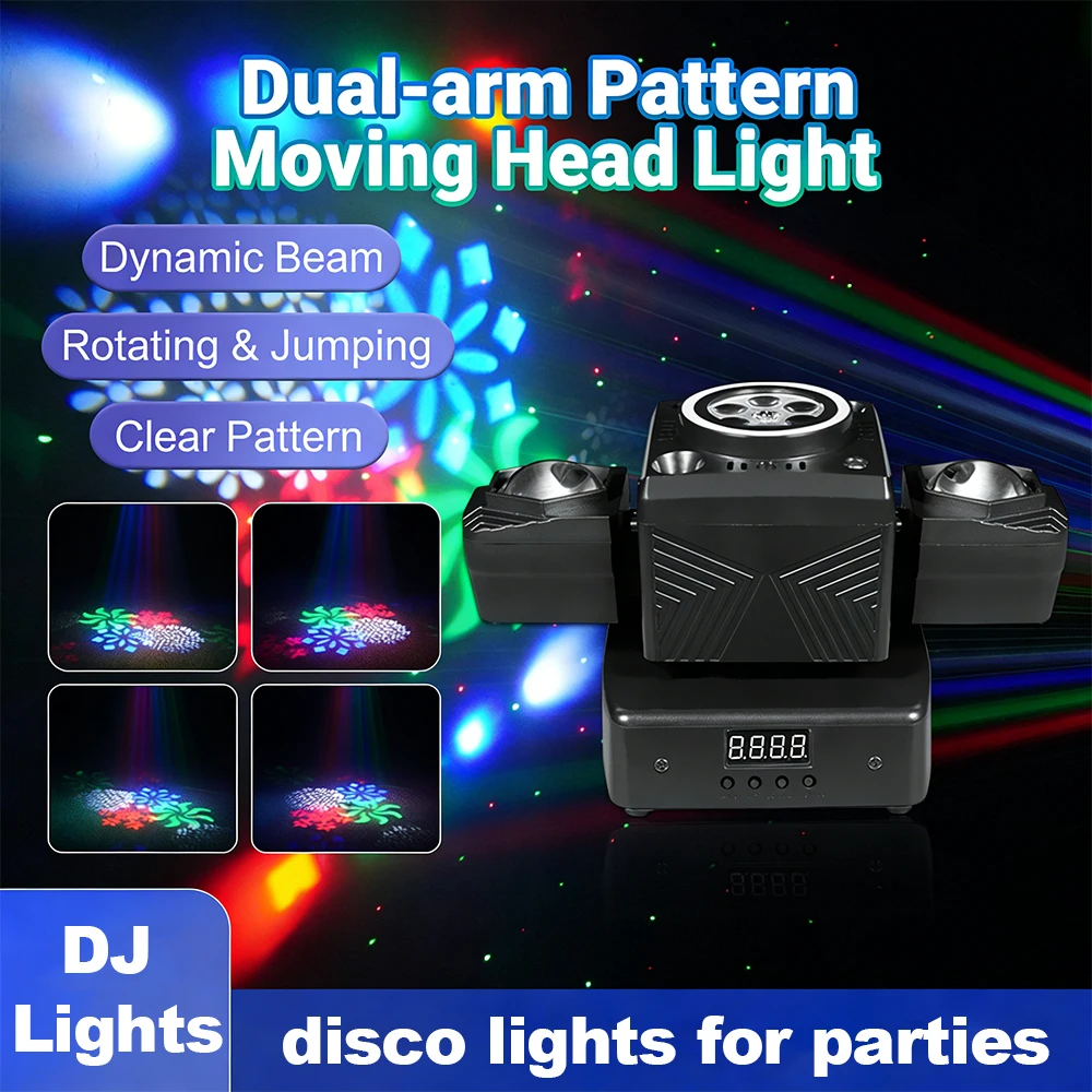 

Светодиодный дискотечный прожектор 50 Вт с двумя поворотными головками, стробоскопом и лазером, DMX512, звукоактивируемый, для клубов, баров, DJ-выступлений и мероприятий