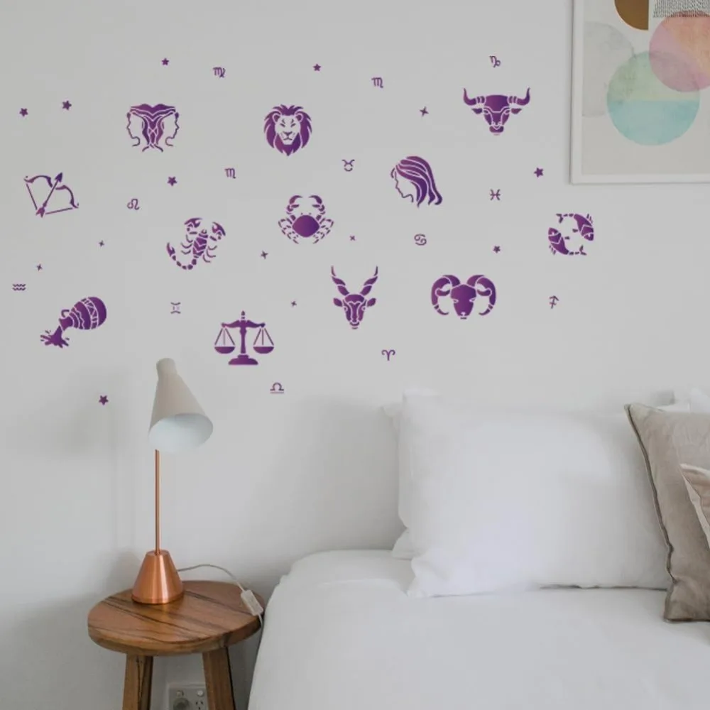 19 Pcs Constellation Stencil Reusable for Painting Stars Moon Planets Drawing Template with Paint Brush Canvas Decoration
