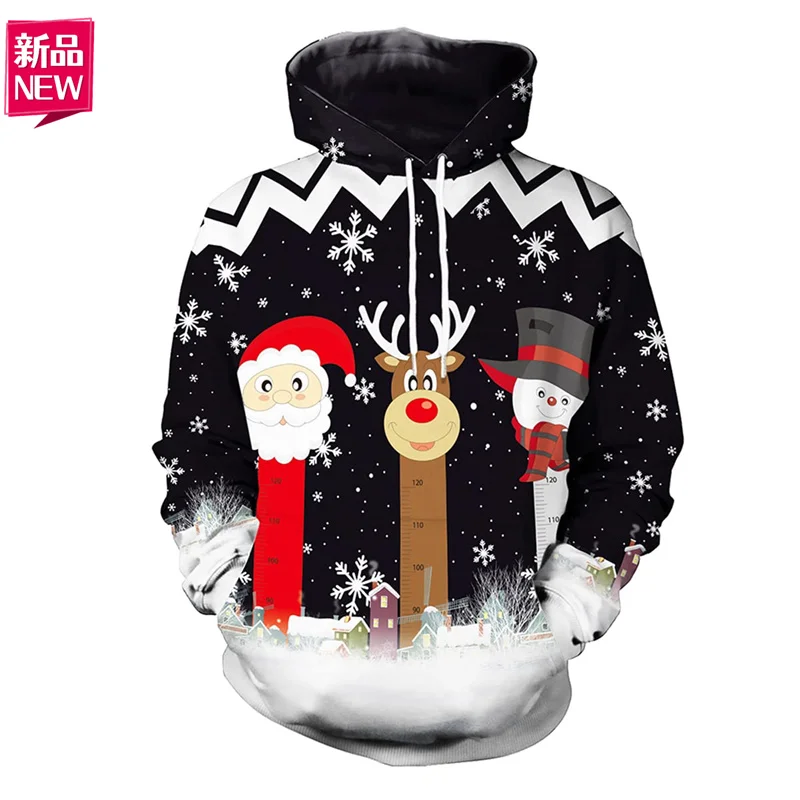 Happy Christmas 3D Printed New In Hoodies & Sweatshirts Cute Santa Claus Reindeer Graphic Hooded Hoody Fashion Mens Clothing Top