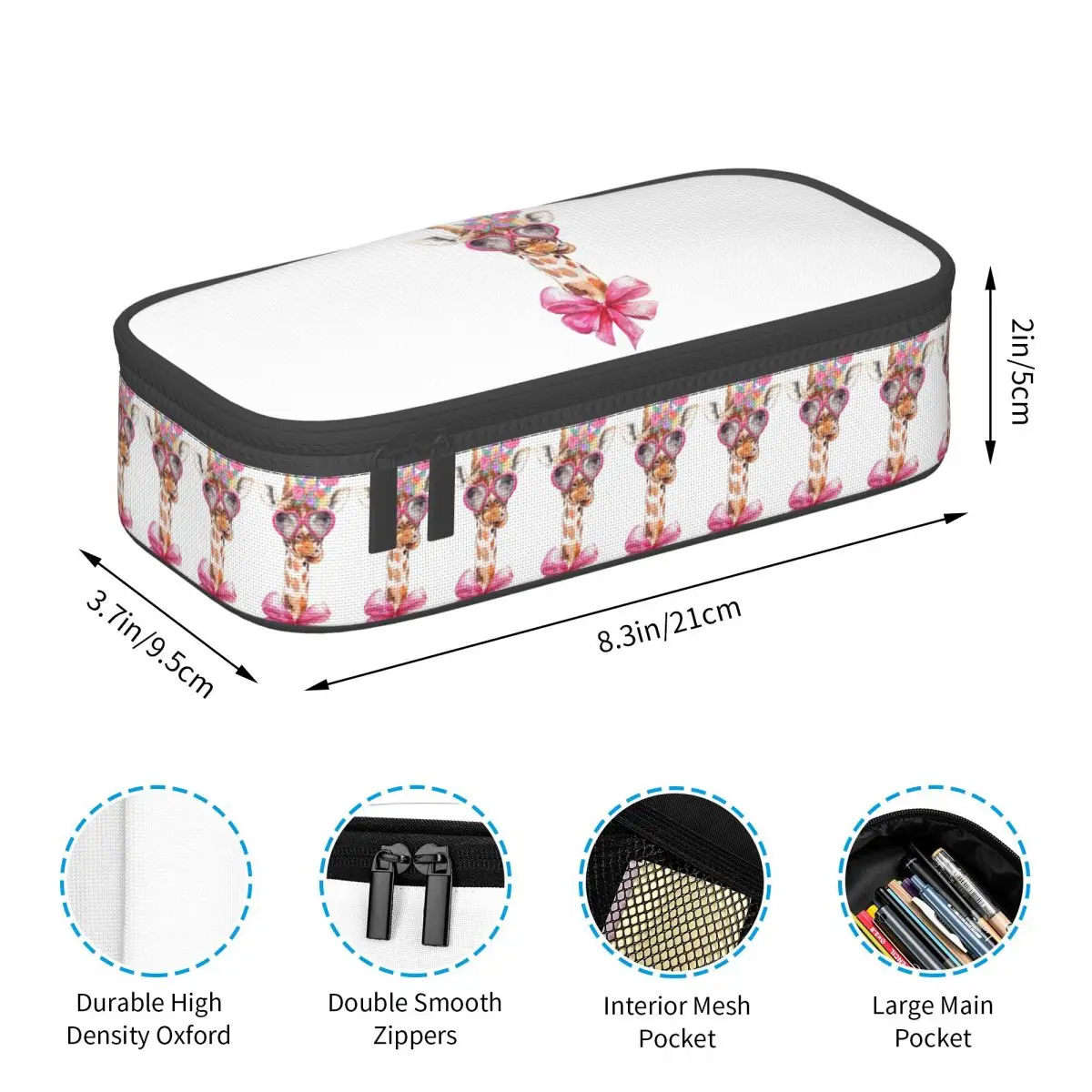 

Giraffe With Heart Glasses Pencil Cases Pencil Pouch Storage Stationery Supplies Big Capacity Pen Box Pencil Bag for Students