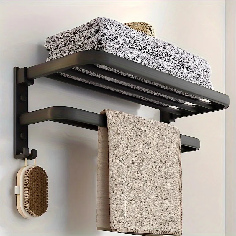 Estante de almacenamiento montado en la pared para baño, sin perforaciones, toallero montado en la pared, toallero de baño, toallero, anillo, tendedero, 1 ud.
