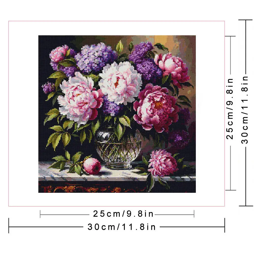 Huacan Peony Handmade Diamond Painting Flower Diamond Mosaic 5d Photo Custom Home Bedroom Wall Artwork Decor view 2
