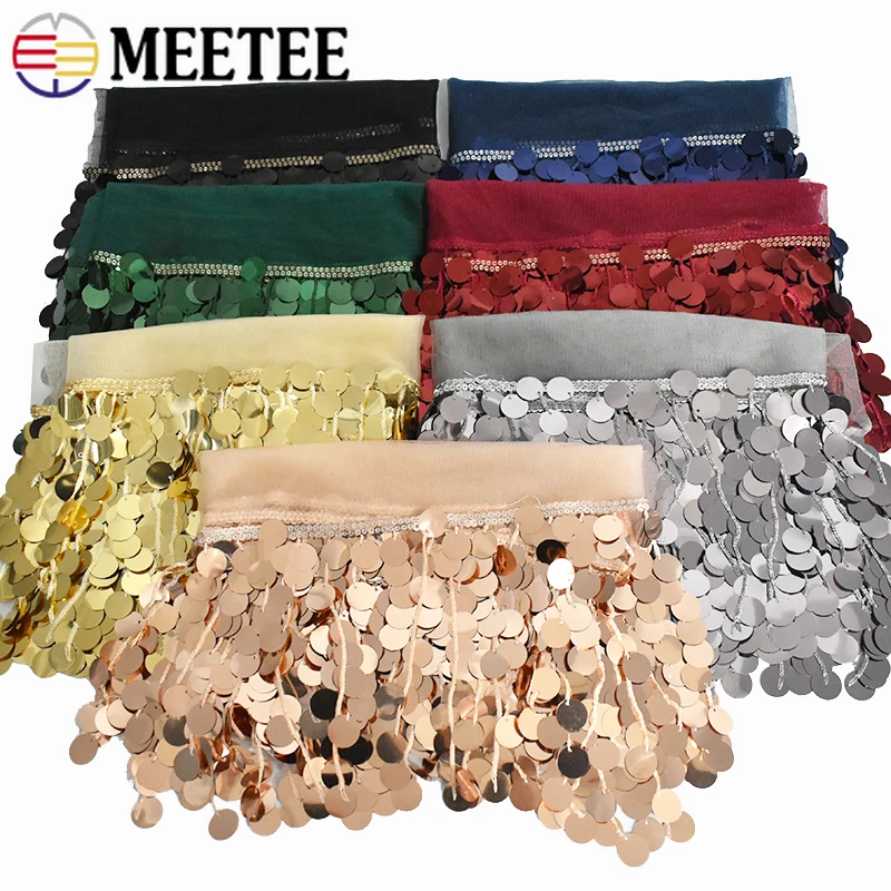 

2/5Yards 18cm Sequin Fringe Tassels Latin Dress Garment Crafts Lace Trim Shawls Clothes Fringes Decorative Trimmings Stitching