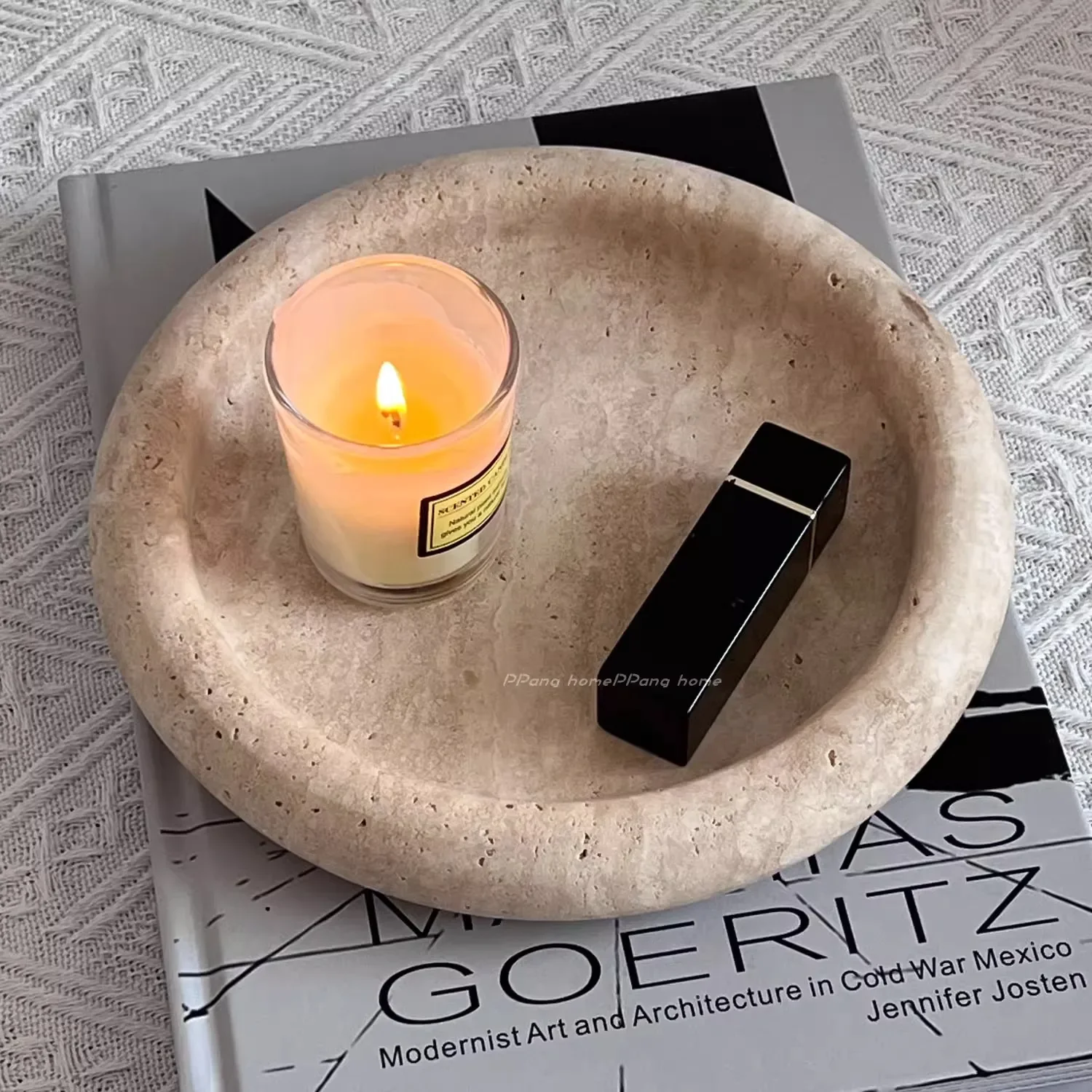 Natural Cave Stone Tray Wabi-sabi wind Round Shape Design Storage Tray Living Room Desktop Decoration Cosmetics Storage Tray