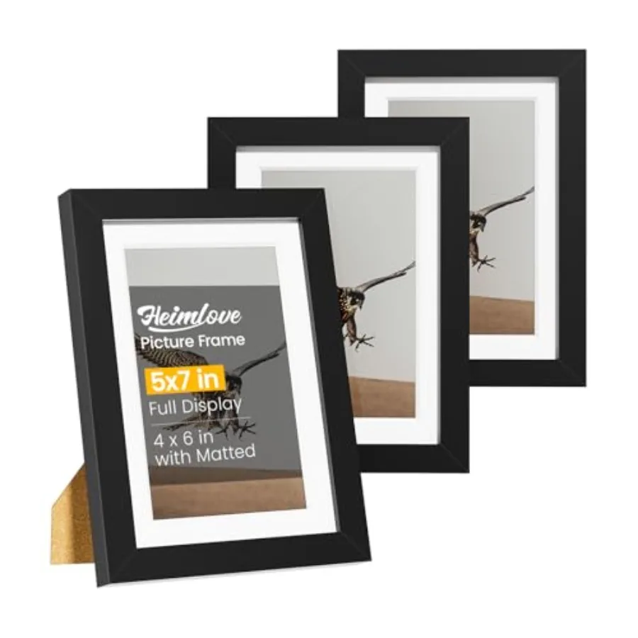 5x7 Picture Frames Set of 3 with Mat to Display 4x6 Picture, Plastic Black Photo Frame for Poster, Diploma, Certificate and Doc