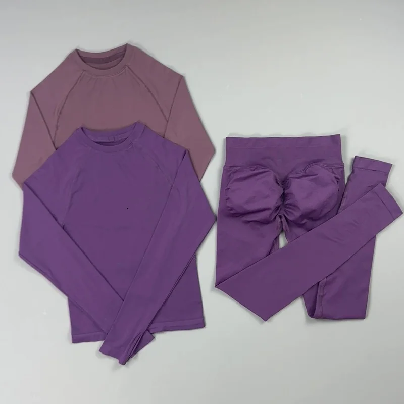 2 Piece Sports Set Women Thumb Hole Long Sleeve Yoga Top High Waist Butt Lifting Leggings Squat Proof Gym Running Fitness Outfit