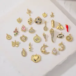 1/2/3Pcs/lot,18K Gold Plated Brass CZ Inlaid Rugby Football Shiny Pendant, Multi Style DIY Jewelry Charms Accessories