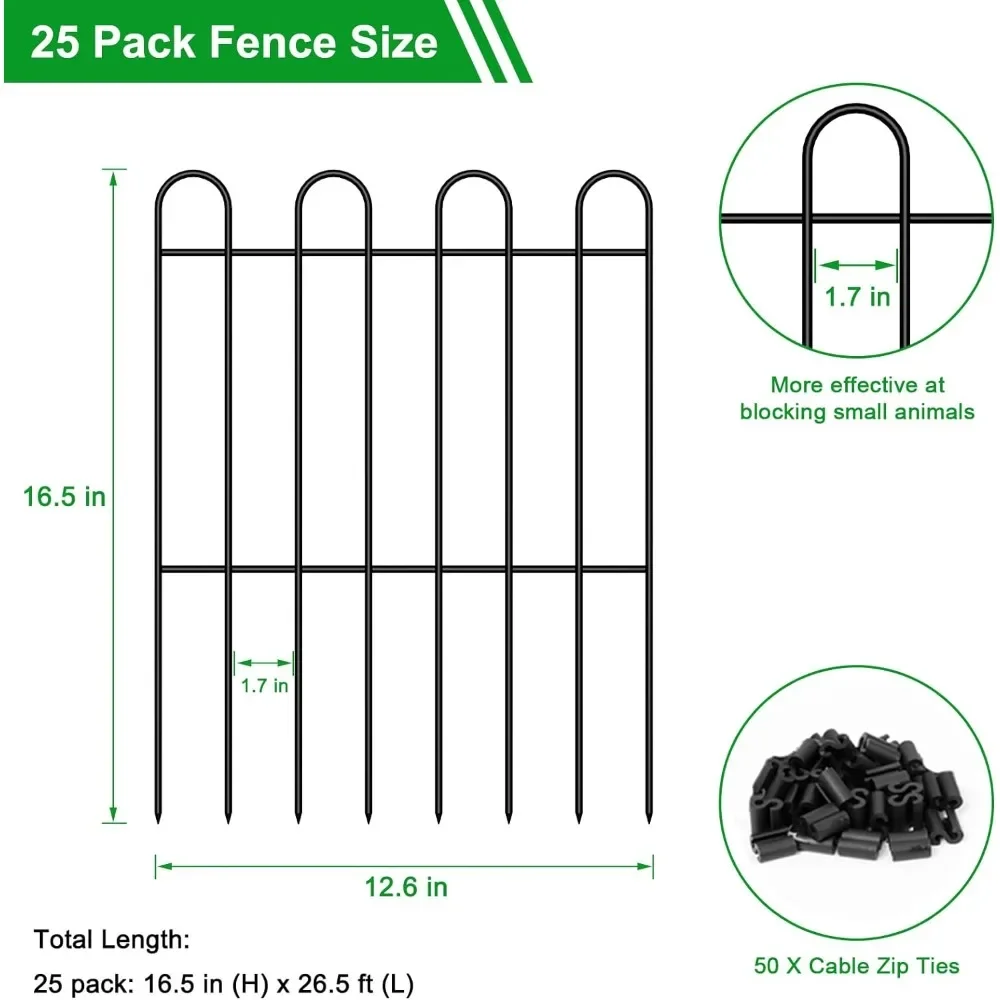 Garden Fence,16.5in (H) X 21ft (L) Animal Barrier and Borders, Fences Flower Bed, Metal Rustproof Panels Edging, Garden Fence