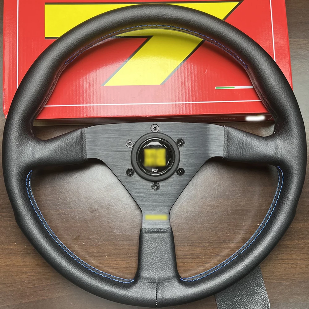 MOMO Monte Carlo 350MM Steering Wheel Black Leather / Blue Stitching New