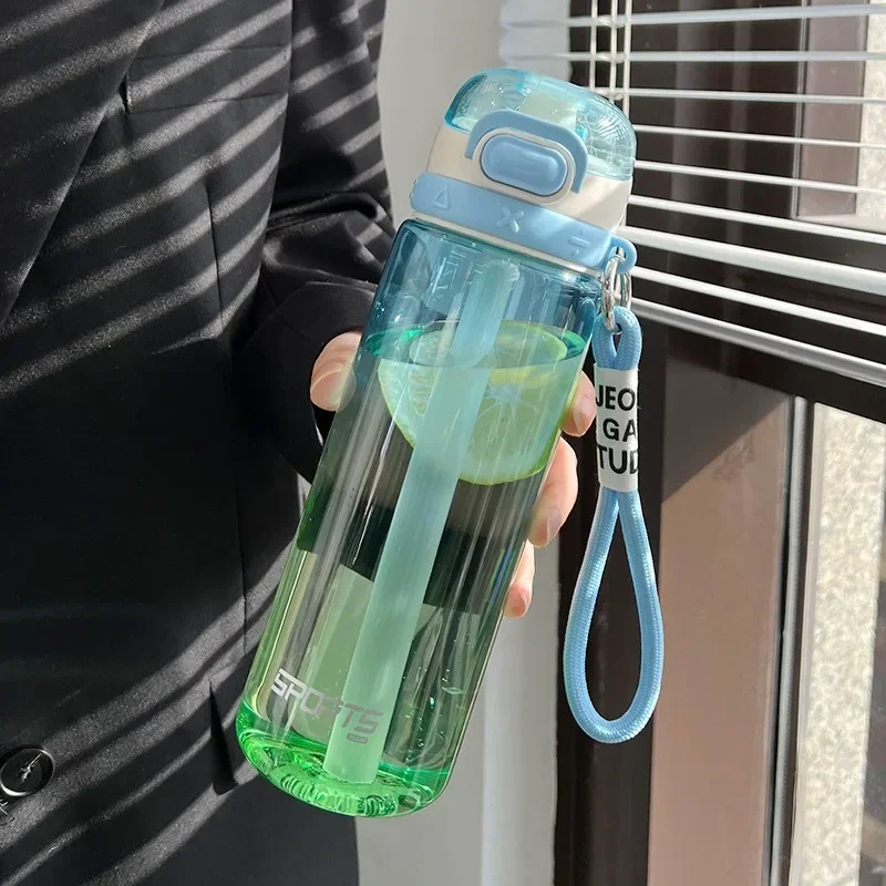 New Gradient Plastic Cup Outdoor Fitness Kettle With Straw 750ML Large Capacity Sports Water Bottle For Camping Climbing Hiking