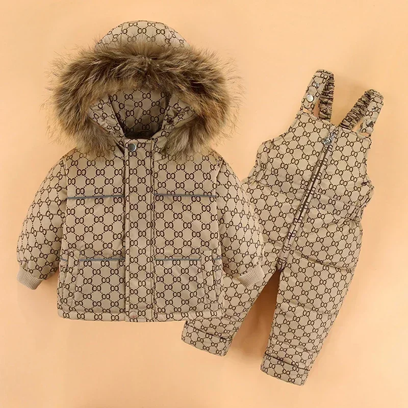 Winter Children\'s Clothing Set Baby Girl  Winter Jumpsuit Down Jacket for Girls Boys Coat Clothes Thicken Ski Snow Suit Overalls