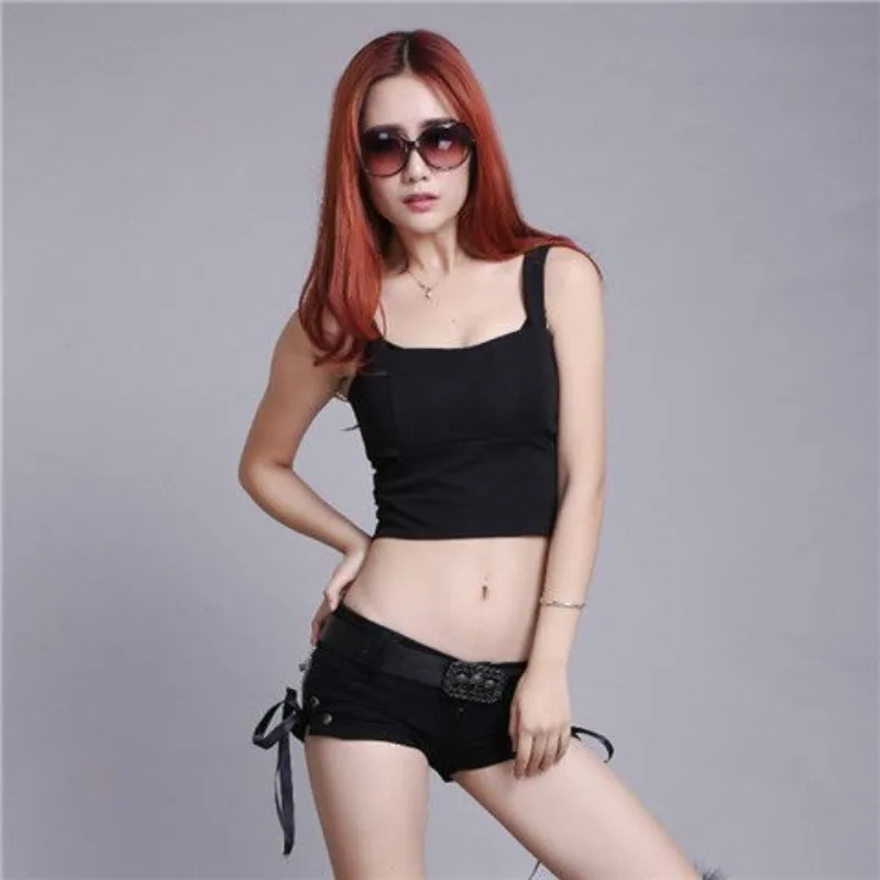 여성 크로스 스트랩 블랙 로우라이즈 데님 숏팬츠 Y2K 슬림 핫팬츠 슈퍼 부티 숏팬츠 나이트클럽