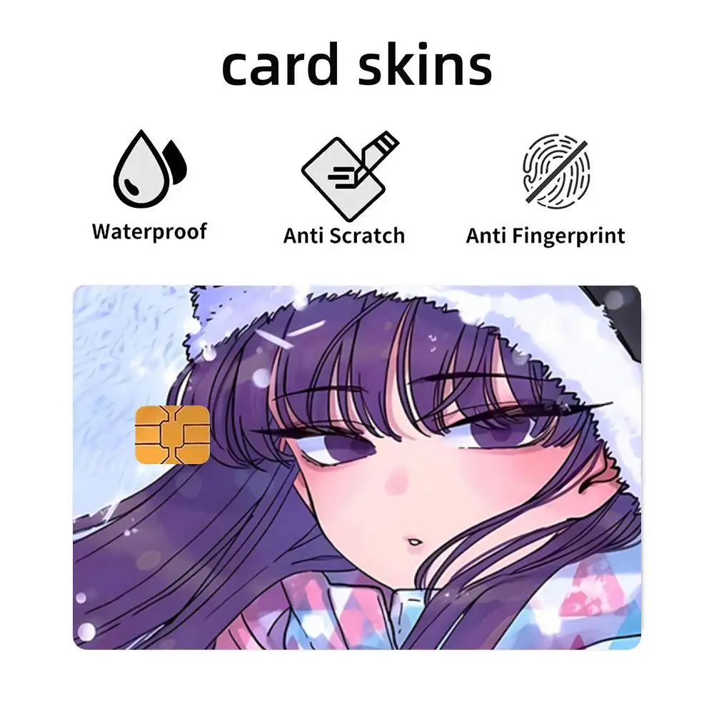 Cartoon K-Komi Can T Communicate Anime Credit Skin Cover Card Stickers 4PCS Film Bus Pass Front Decoration Bank Debit Waterproof