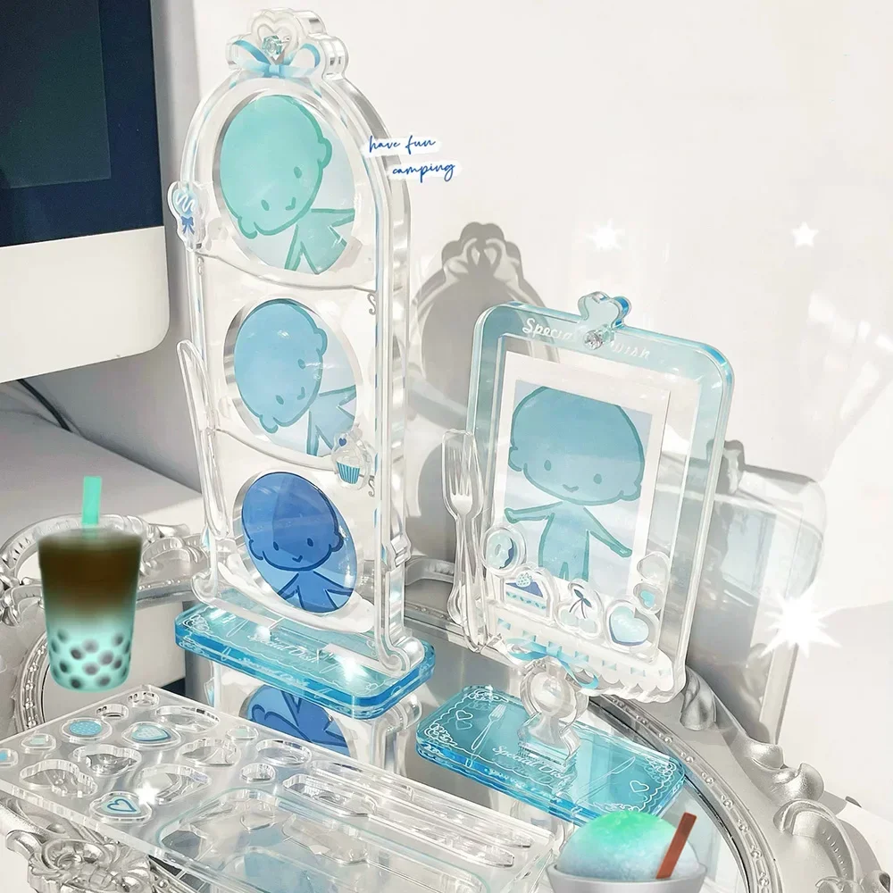 3 Pack Sweet Tea Time Acrylic Frame Display Holder for 58/75mm Buttons 3/3.5 Inch Photocard Anime Kpop Table Decor