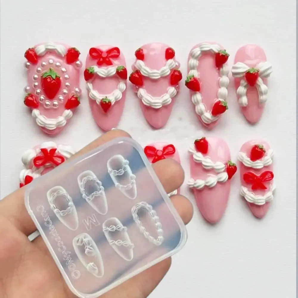 Cake Cream Lace Heart Silicone Nail Mold Sweet Y2K Nail Art Decorations Template DIY Design Transparent Manicure Stencils 1
