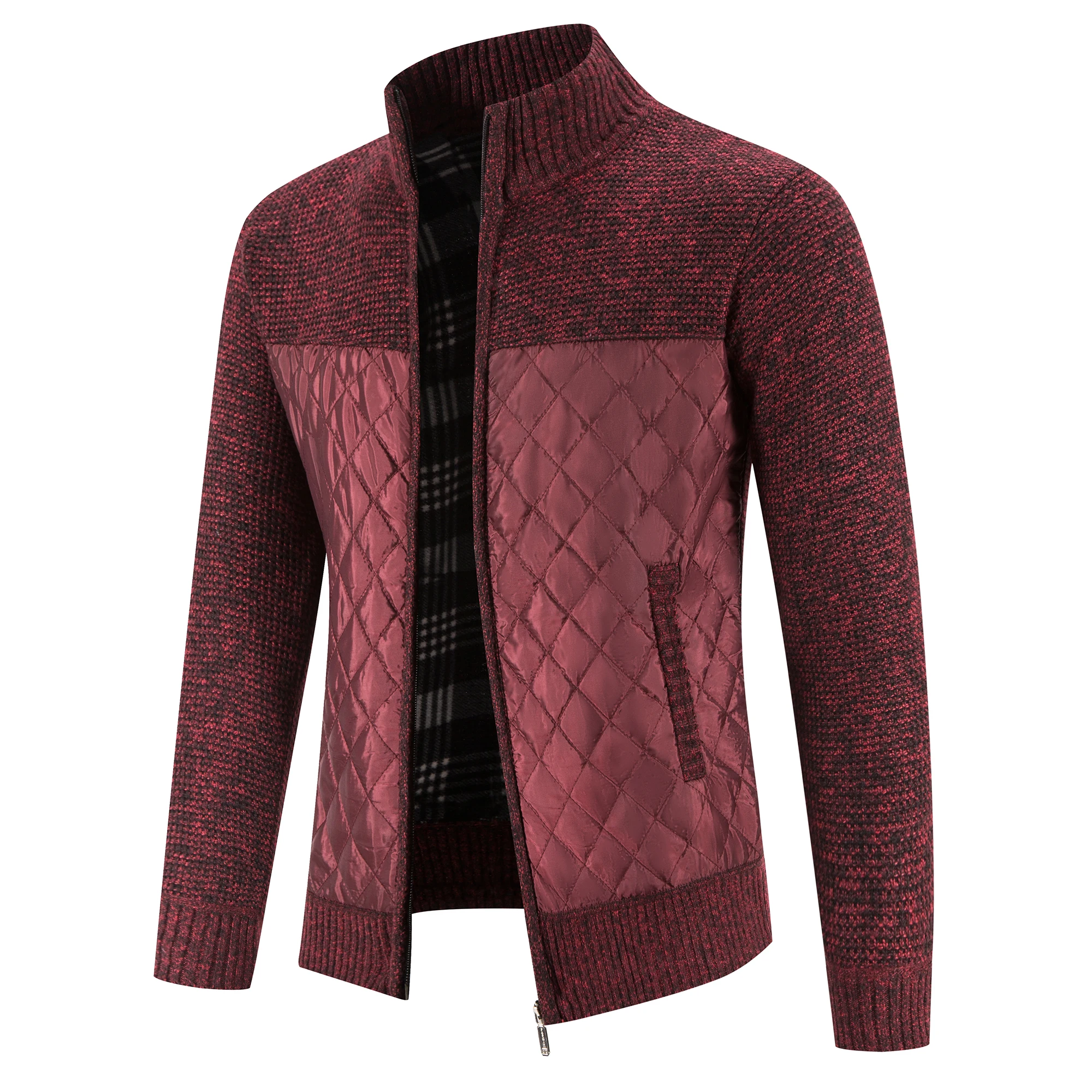 Spring Autumn Mens Casual Jacket Contrast Knitted Zipper Up Jackets Classic Business Male Clothing Knit Outwear