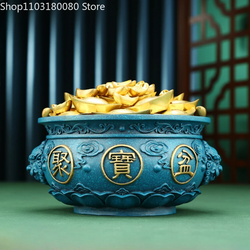 Copper Brass Treasure Bowl Statue, Chinese Fengshui Decor for Home Office Store, Lucky Gift, 11cm,19cm,22cm