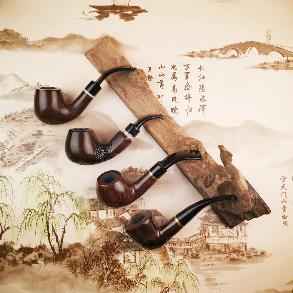 Handmade 14.5cm Length Classic Bent Wooden Smoking Pipe With Beautiful Carve Patterns Smoking Tobacco Dry Herb Pipes
