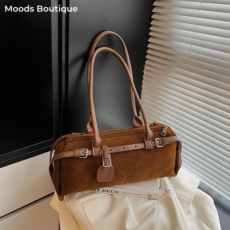 

MOODS Branded 2025 Winter New Underarm Shoulder Bags For Women Faux Suede Pure Color Armpit Bag Commute Designer Handbags Luxury