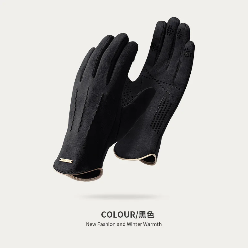 Guantes de gamuza de invierno para hombre, guantes para deportes al aire libre, forro polar, acolchados, cálidos, para conducir, a prueba de viento y frío, transfronterizos