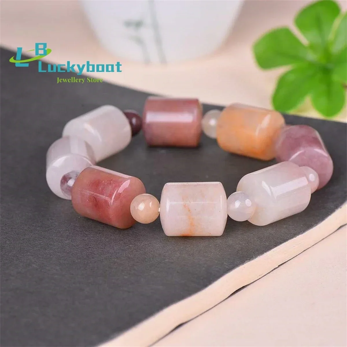 Natural Gold Silk Jade Road Tong Bucket Bead Square Bracelet Simple and Personalized Fashion Versatile for Men and Women