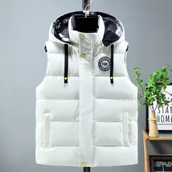 2026 New Winter Warm Men Cotton Padded Vest Detachable Hooded Sleeveless Jackets Men's Clothes Male Thick Coat Oversize 5XL