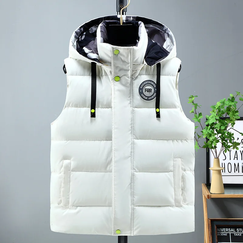 2027 New Winter Warm Men Cotton Padded Vest Detachable Hooded Sleeveless Jackets Men's Clothes Male Thick Coat Oversize 5XL