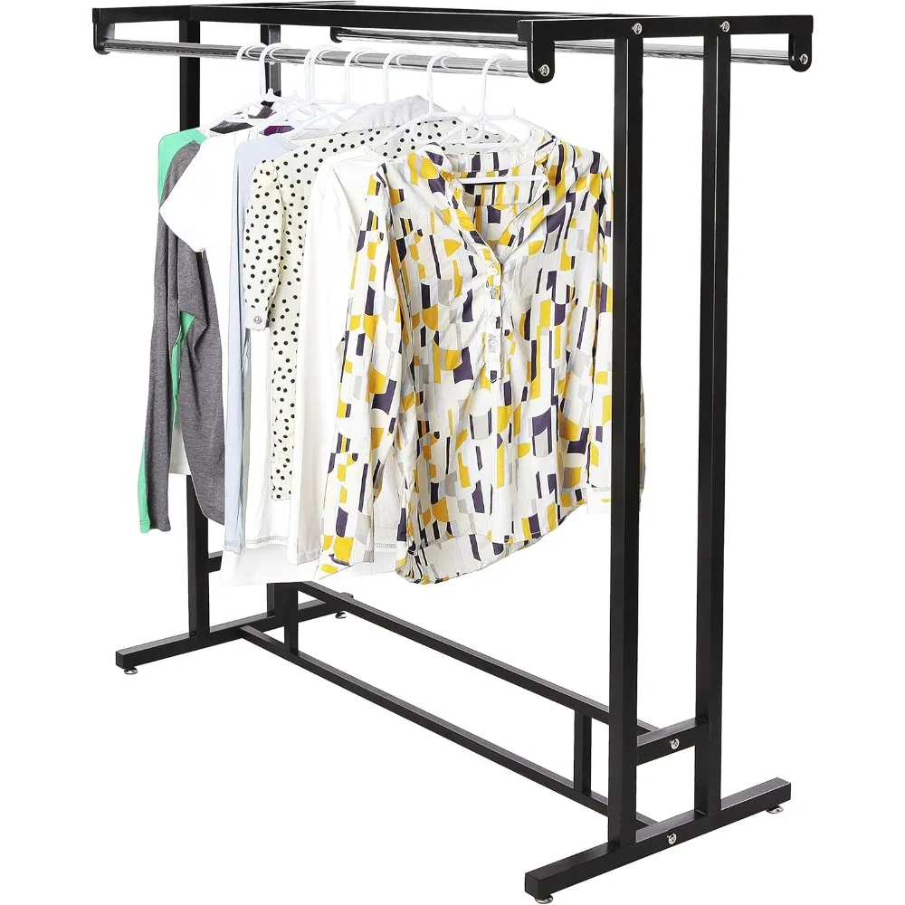 

MyGift Black Stainless Steel Freestanding Garment Rack, Heavy Duty Double Rod Clothes Rack Clothing Hanger Stand with Storage