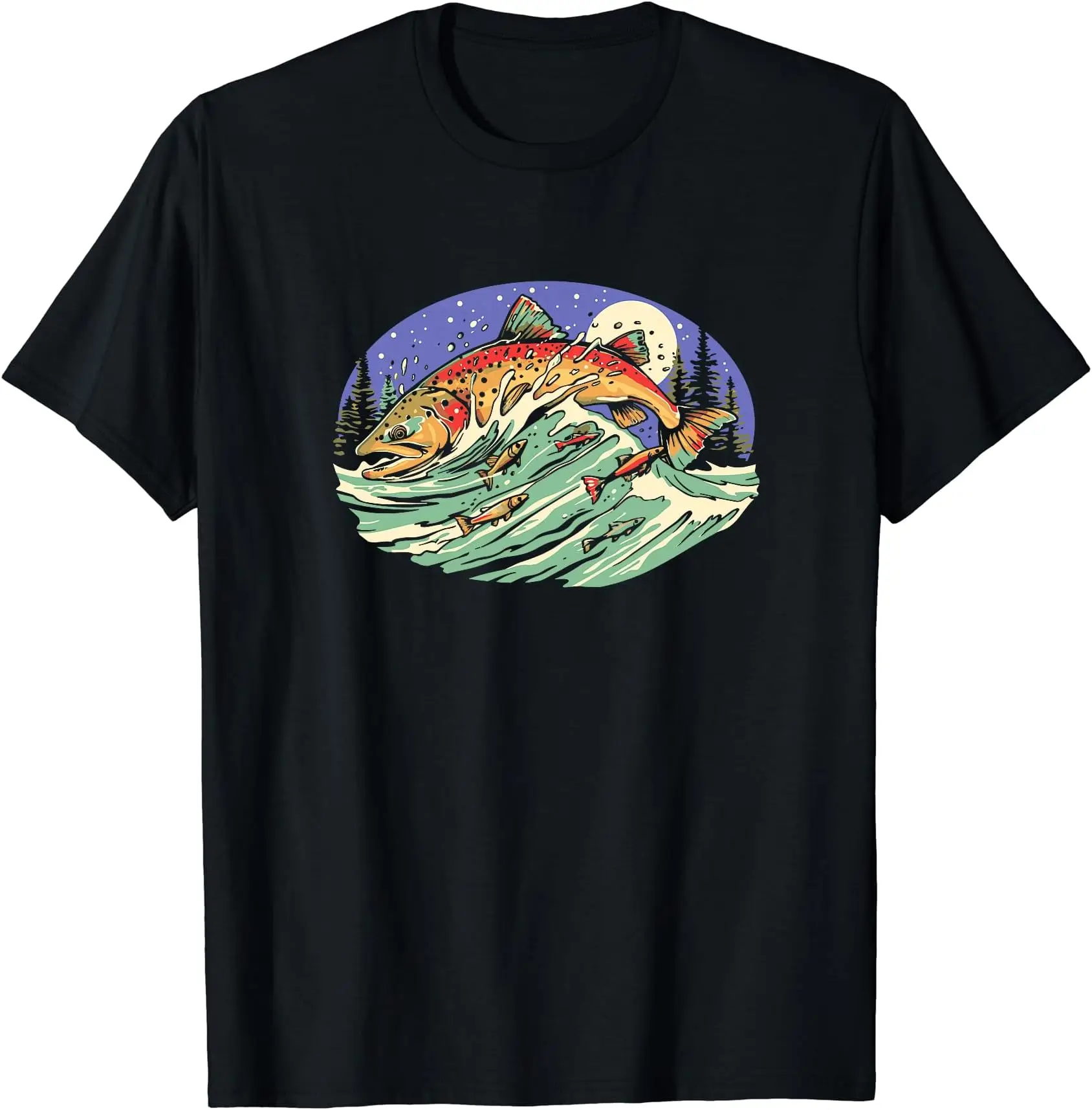 Against The Current Trout At Night Retro Fishing T-Shirt Unisex T-shirts For Men Women Summer Tees Cotton Luxury Brand