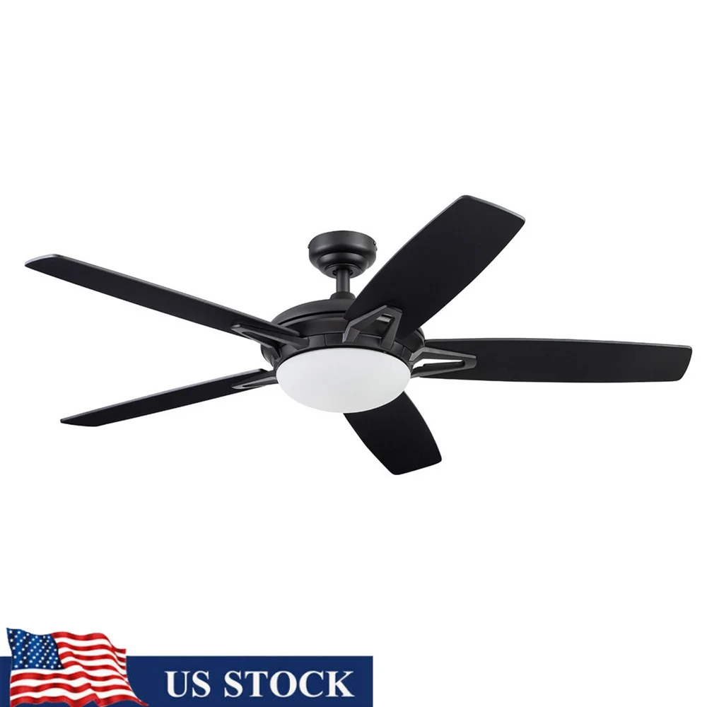 

52-дюймовый матовый черный потолочный вентилятор с дистанционным управлением, 5 лопастей, реверсивный воздушный поток, энергоэффективный вентилятор для помещений, большие комнаты