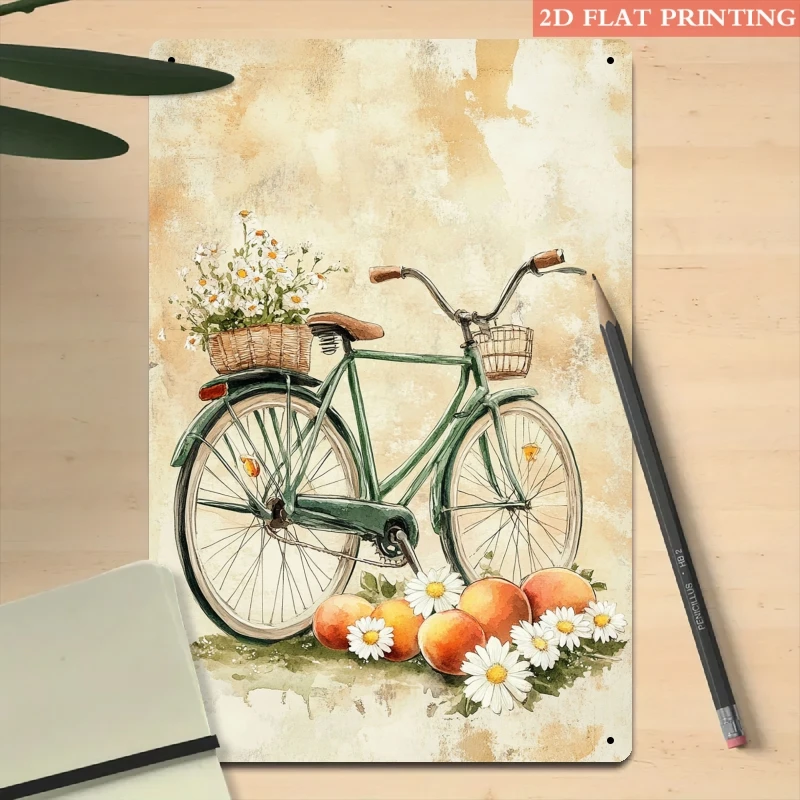 2D Flat Vintage Bicycle Daisy Metal Tin Sign Iron 20x30cm Retro Spring Wall Decor Plaque Porch Balcony Art Poster Tin Plate