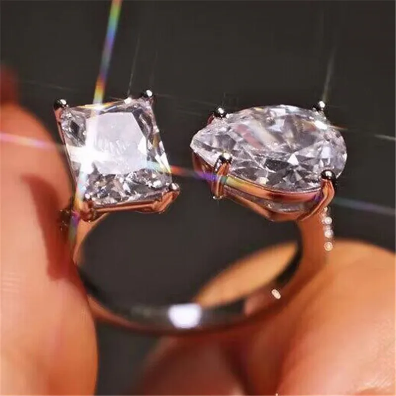 925 Sterling Zilver Rechthoekige Peer Zirconia Opening Ringen voor Vrouwen Luxe Trouwring Accessoires Trendy Sieraden Cadeau