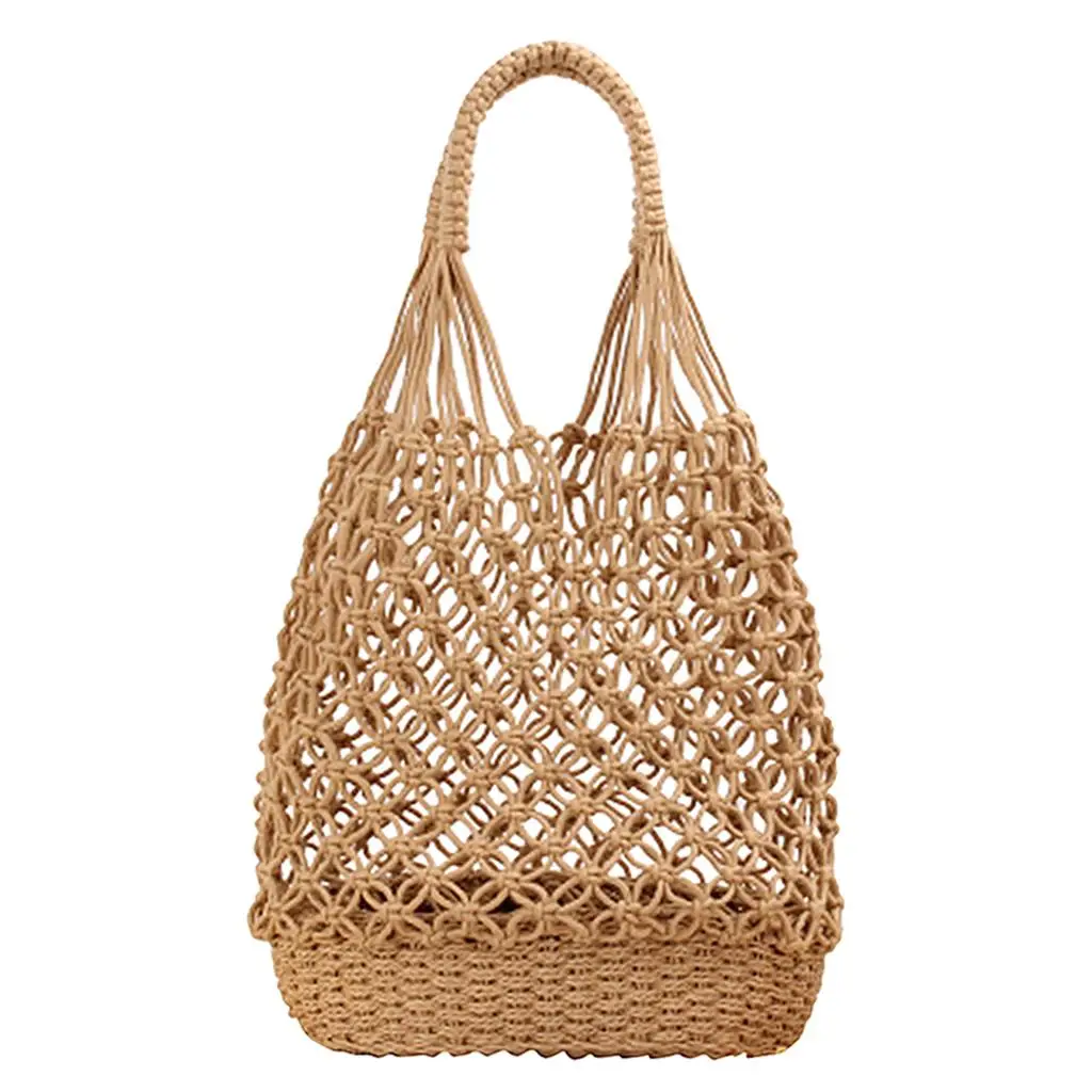 Retro Straw Woven Bucket Bag Womens Hollow Shoulder Bag Satchel for Beach Travel