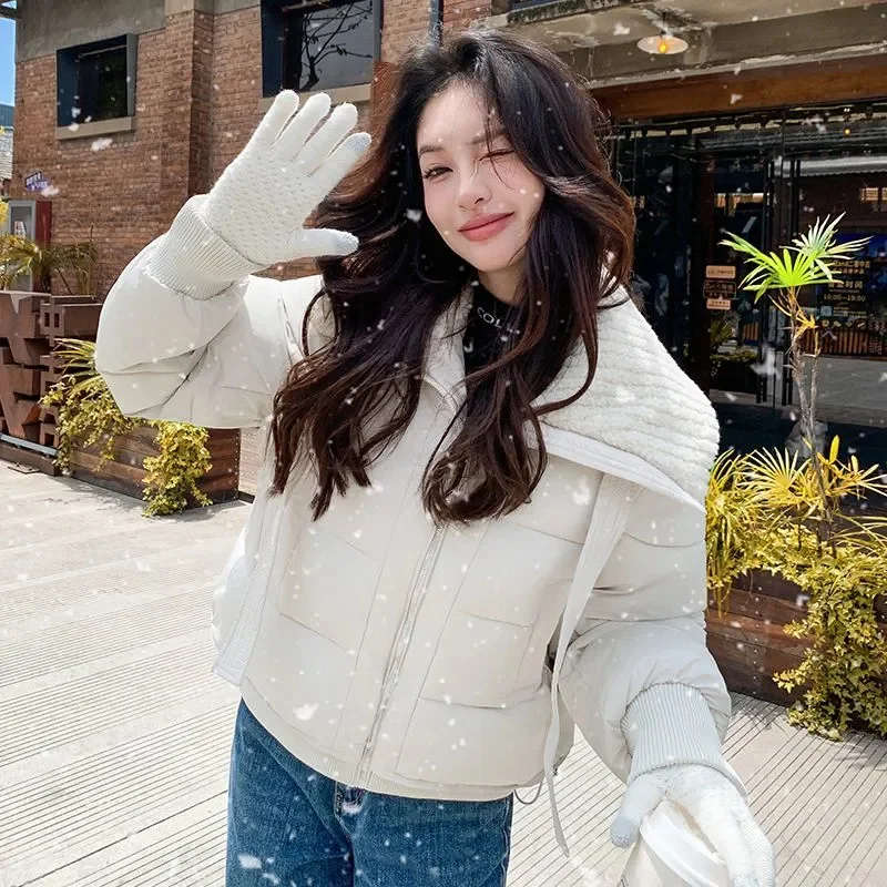 NewAutunno Inverno Donna Piumino in cotone Cappotto morbido e caldo Piumino bianco Capispalla corto Colletto couverture alla moda Cappotto casual da donna