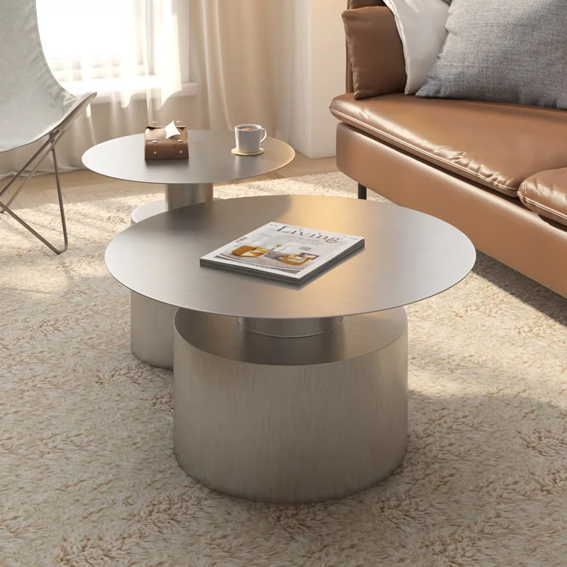 Wuli Minimalist Modern Stainless Steel Coffee Table Combination Nordic Creative Living Room Sofa Light Luxury Metal Coffee Table