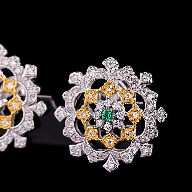 Vuoto series of retro court patterns hollowed out sparkling zircon heavy industry, earrings S925 silver-plated female