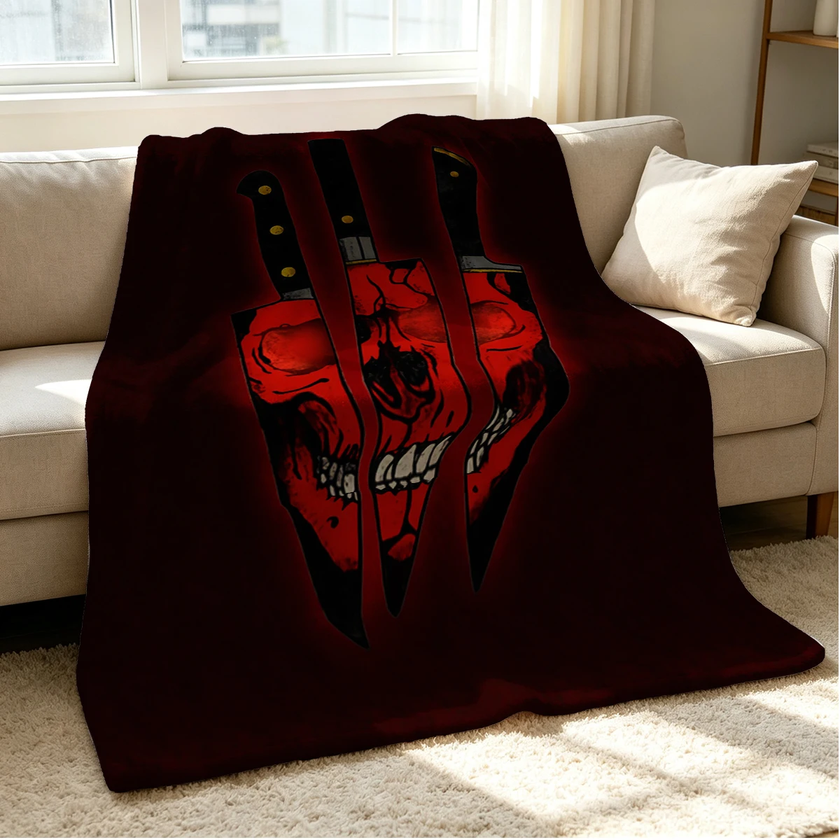 Skull Blades Flannel Blanket Warm Soft Halloween Christmas Couch Warm Cozy Decorative Decor Gift for All Season
