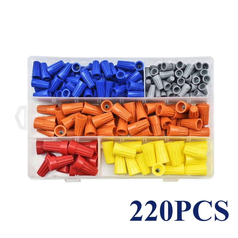 220PCS Fast Connector Spring Cap Crimp End Terminal AWG24-7 Insulated Electrical Insert Splice Rotating Wire Connection