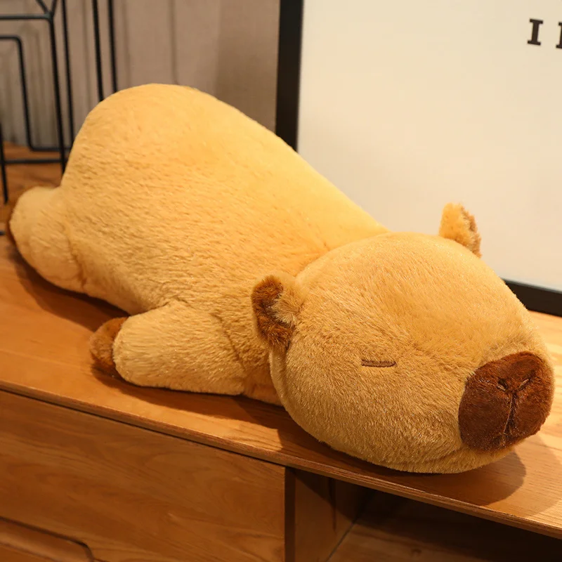 Kawaii Capybara Plush Toy Lying Brown Capybara Plush Doll Pillow Soft Padded Cotton Decoration Bedroom School Office Nap Pillow