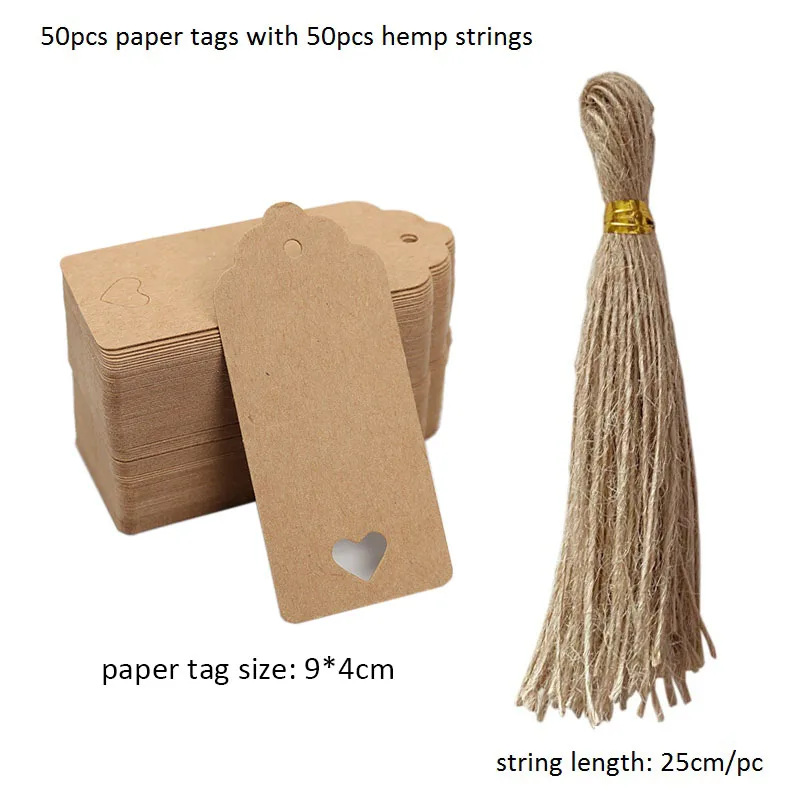 Kraft Paper Tags with Strings, 50pcs