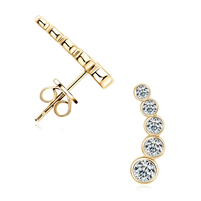 RAPRGOLD Bezel Setting Full Round Cut Moissanite Piercing Climber Stud Earrings for Women 925 Sterling Silver Fine Jewelry Gifts