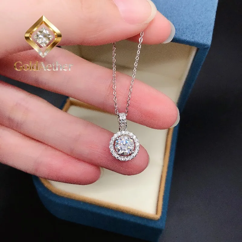

GoldNouveau Delicate 1Ct 6.5mm Round Cut D Color VVS1 Moissanite Pendant for Her Solid Platinum 950 Pendant Necklace P083