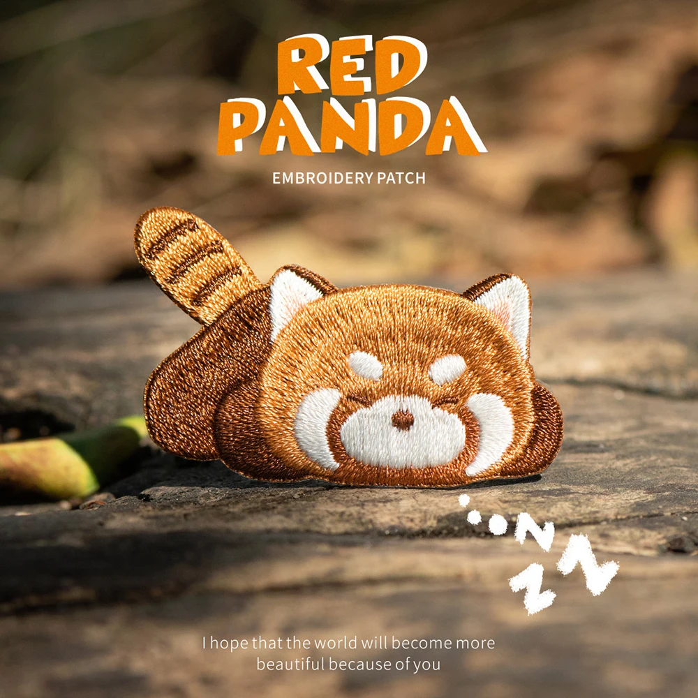 Cartoon Patch Stickers, Red Panda Embroidered Applique, Iron Patch Design, DIY Sew On Clothes Badge