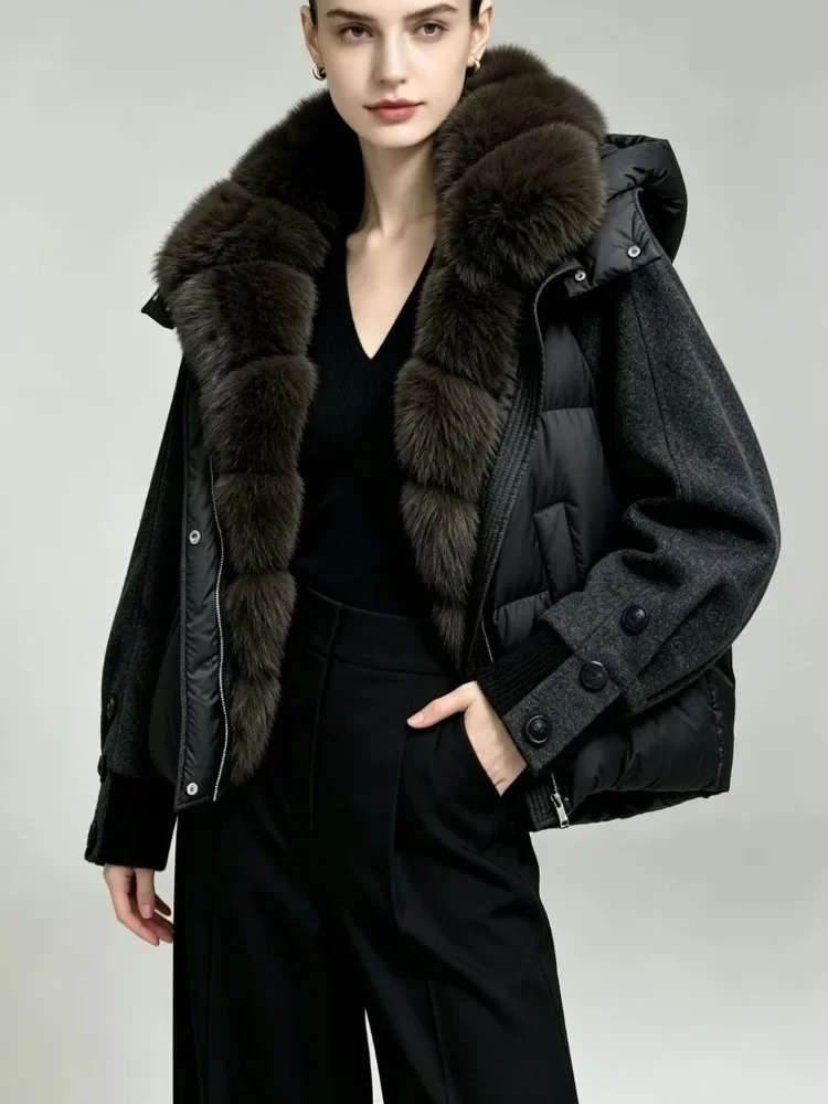 Goose Down Jacket Warm Windproof Winter Women's Oversized Down Jacket Urban Style Commuting Wear Real Fur Coat for Cold Climate