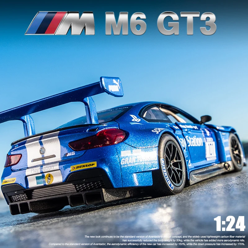 1:24 BMW M6 GT3 M4 DTM Free Wheeling High Light Sport Racing Car Model Toy Diecast Metal Alloy Miniature Replica Model Car Toys