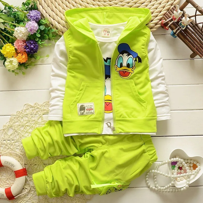 Disney Donald Duck Children\'s Sets Three Piece Printed Cartoon O-Neck Suit Long Sleeves Pant Casual  Daily  Sports Autumn Winter