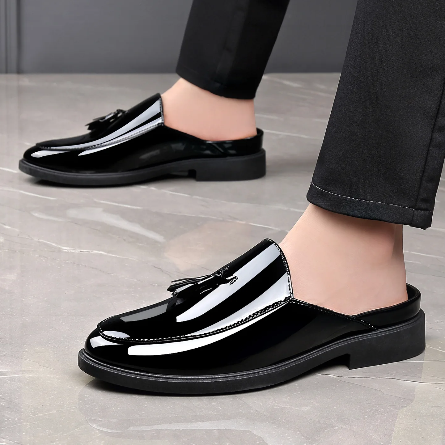 Black half shoes for men mules Slippers leather shoes casual shoes men fashion sapato social masculino mocassin homme chaussure