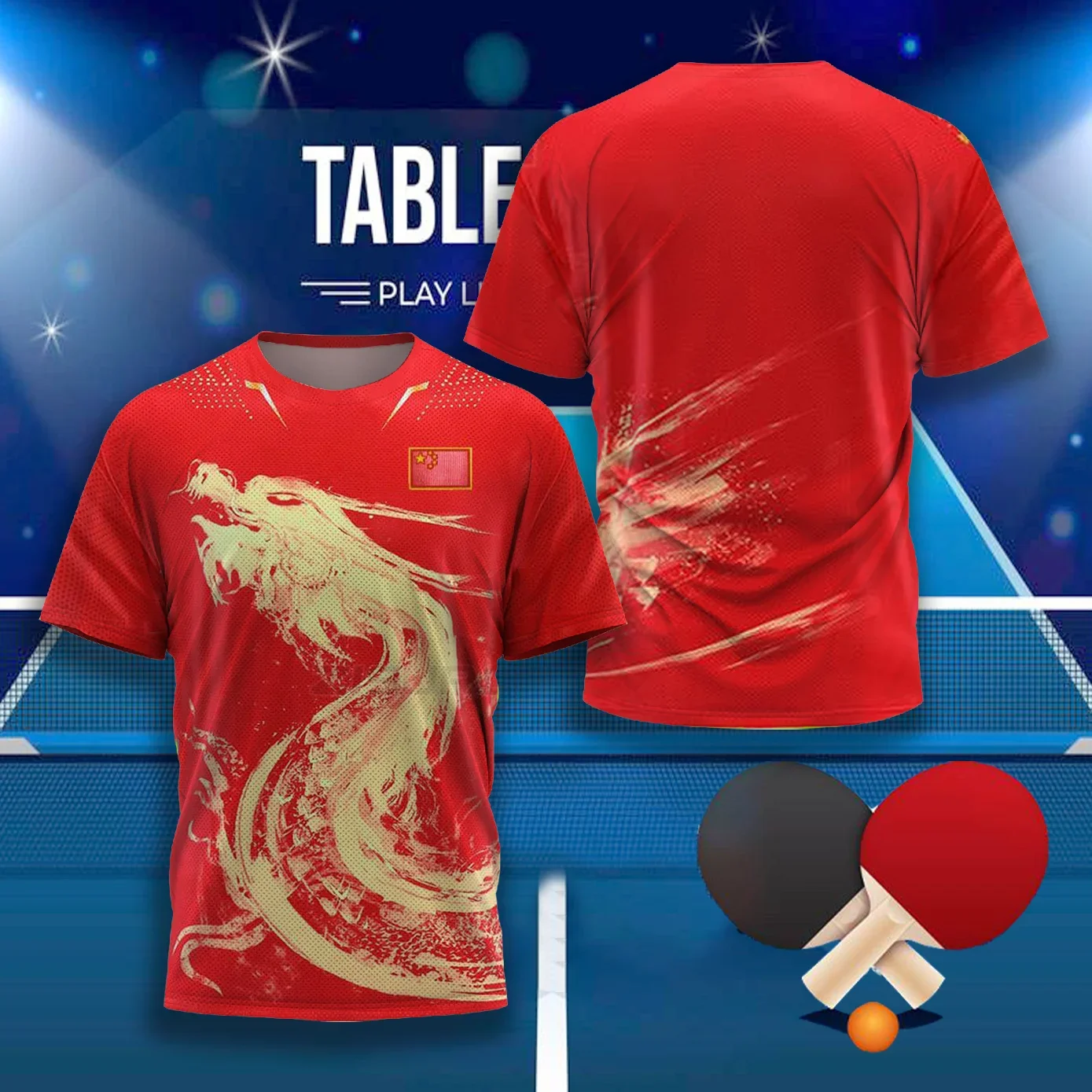 CHINA Dragon Table Tennis Graphic T Shirt for Men Clothing Fashion Badminton Sports T-shirt Ping Pong Jersey Gym Fitness Shirts